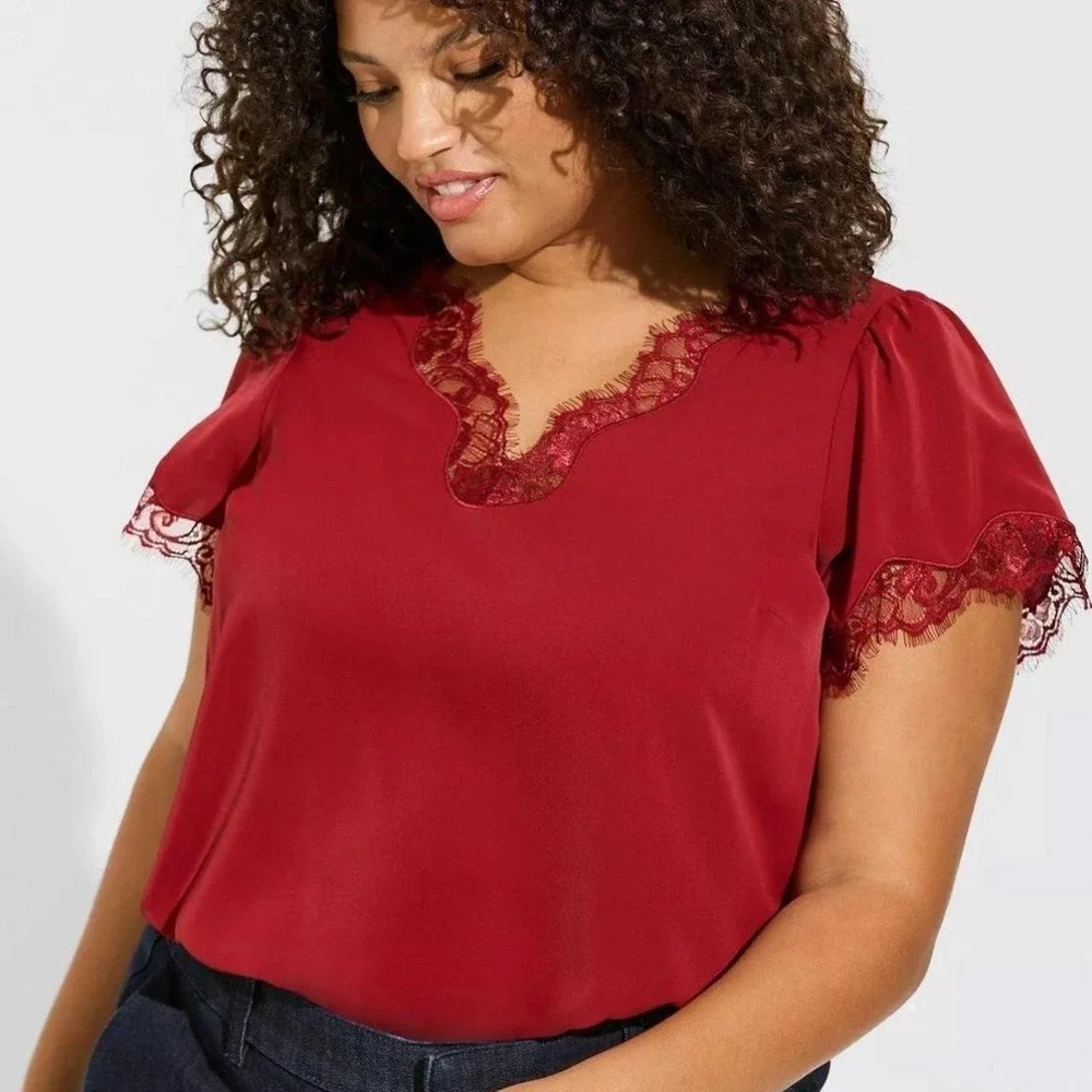 Torrid deep red‎ chiffon top